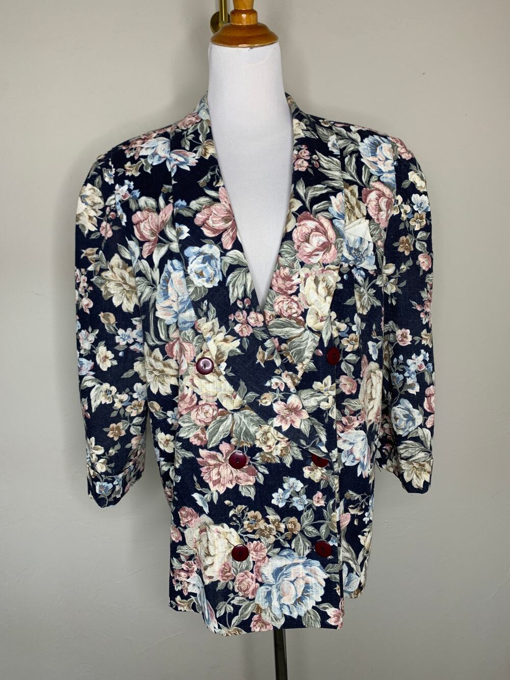 Vintage 90s Floral Blazer Sz Large Lady Carol of NY 3/4 sleeves